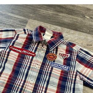 Y2k Disney Store Cars Shirt Blue Red‎ Plaid Boys M Lightning Mcqueen Mechanic
